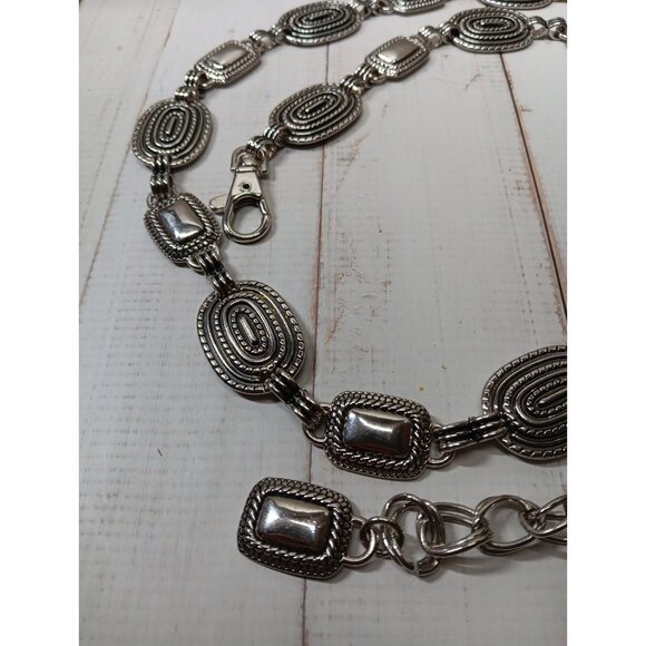 Western Boho Silver Tone Metal Oval & Square Ropy Chain Links Adjustable Belt main image 5